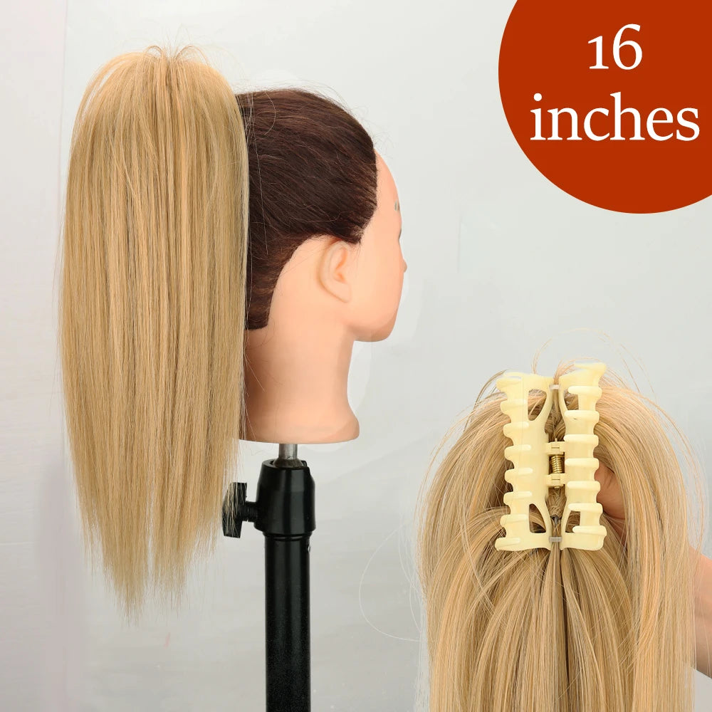 Synthetic Long Straight Claw Clip Ponytail Hair Extensions 24inch Heat Resistant Pony Tail Piece