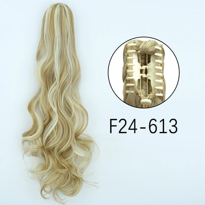 Synthetic Long Straight Claw Clip Ponytail Hair Extensions 24inch Heat Resistant Pony Tail Piece