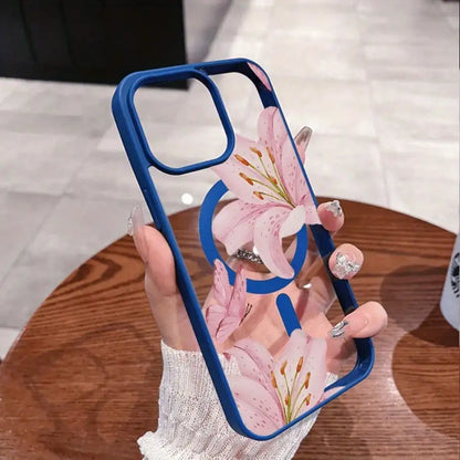 Pink Lily Magnetic Phone Case Iphone 17 16 15 14 13 12 11pro Max Plus It Features Stylish Pattern