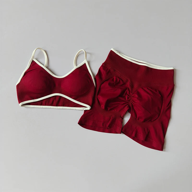 Seamless 2-Piece Yoga Set – Crop Top Sports Bra & High-Waist Shorts for Women