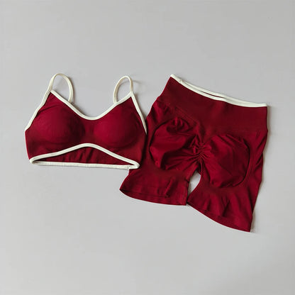 Seamless 2-Piece Yoga Set – Crop Top Sports Bra & High-Waist Shorts for Women