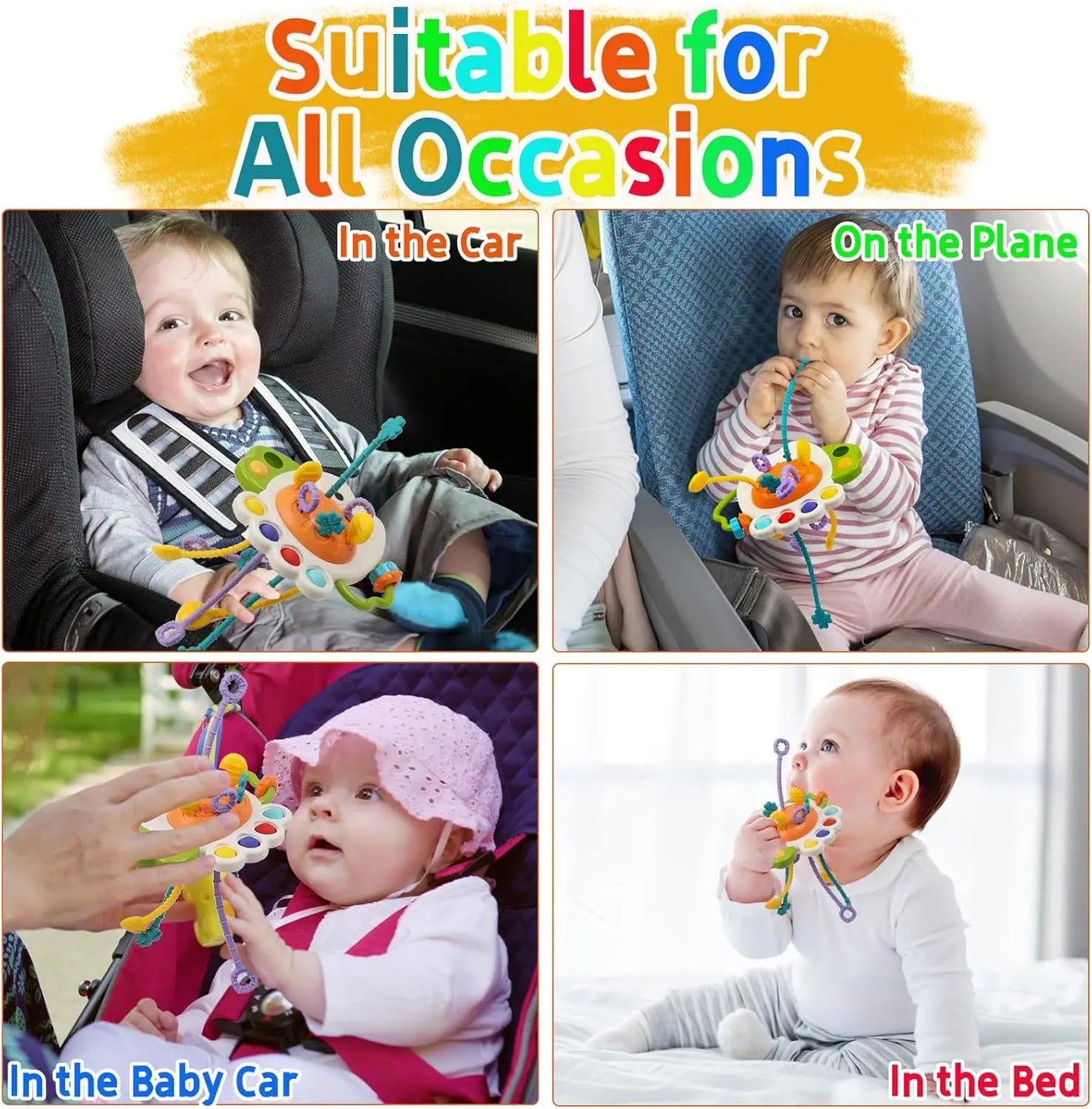 Baby Pull String Sensory Toy – Silicone Teething Rattle