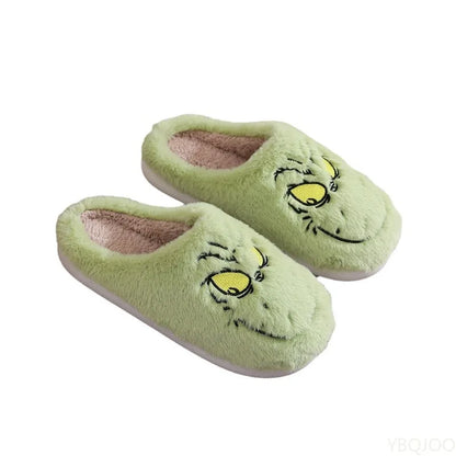 Autumn Winter Plus Size Women S Home Slippers Indoor Lazy Green Fur Monster Plush Flat Bottom