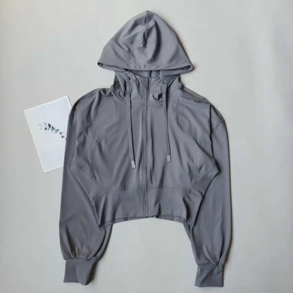 Women's Cropped Hooded Running Jacket – Zip-Up Activewear