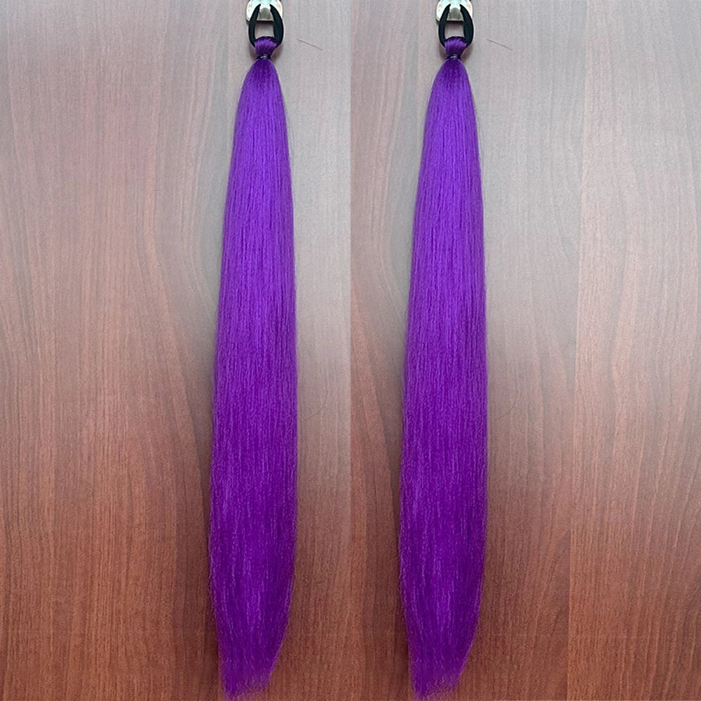 Synthetic Colorful Ponytail Extension 2pcs Long Straight Diy Braided Pony Tail Hairpiece Rubber Band