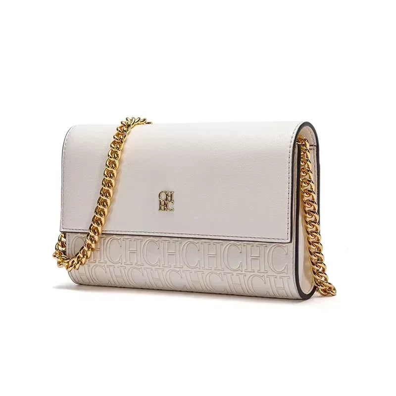 Women's Chain Crossbody Bag – Letter Print PU Leather Flap Shoulder Purse