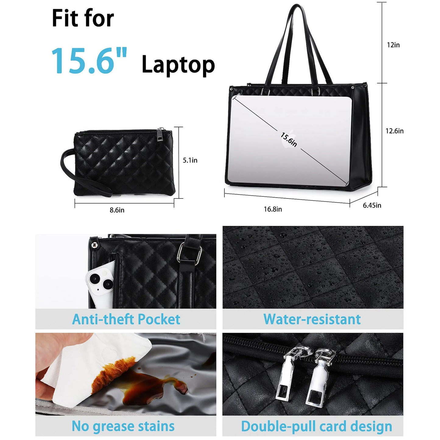 Insulated Lunch Tote Bag for Women – Quilted PU Leather