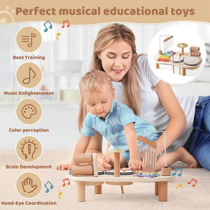Wooden Montessori Music Bandstand – Kids Xylophone & Drum Set