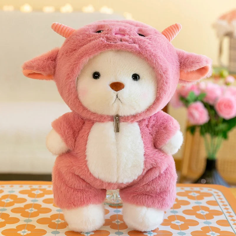 Kawaii Bear Plush Toy in Animal Costume Onesie – Soft Stuffed Doll