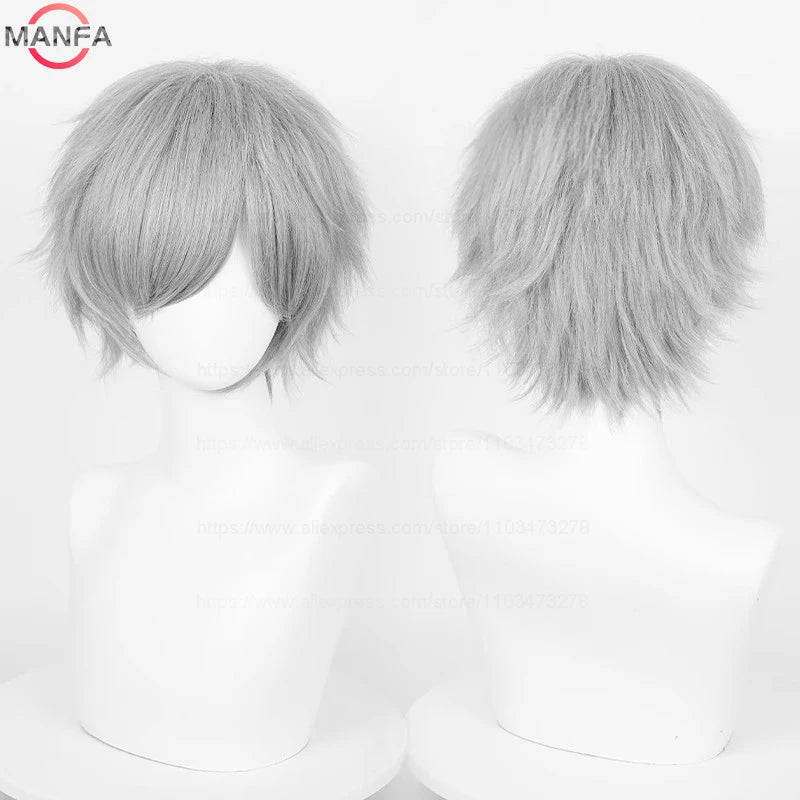 Anime 30cm Short Straight Cosplay Wig Black White Green Brown Purple Blue Gray Red Gold Man Women