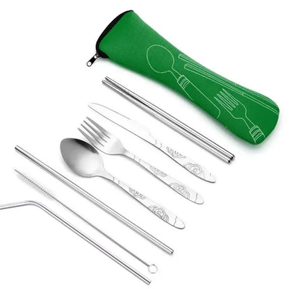 Portable Travel Cutlery Set with Zipper Case