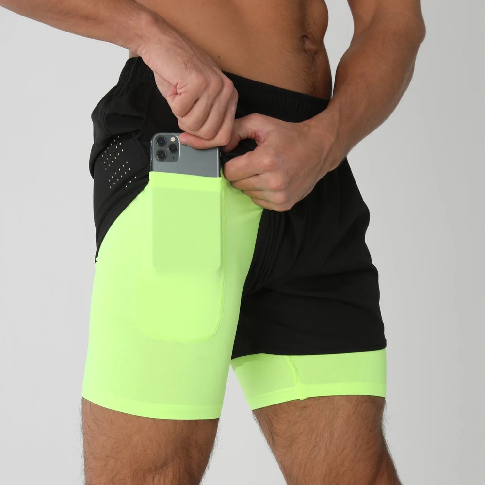 Men's 2-in-1 Running Shorts – Quick Dry Gym Workout Training Shorts with Zip Pocket