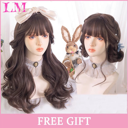 Lm Cosplay Wig Bangs Synthetic Straight Hair 24 Inch Long Heat-Resistant Pink Women