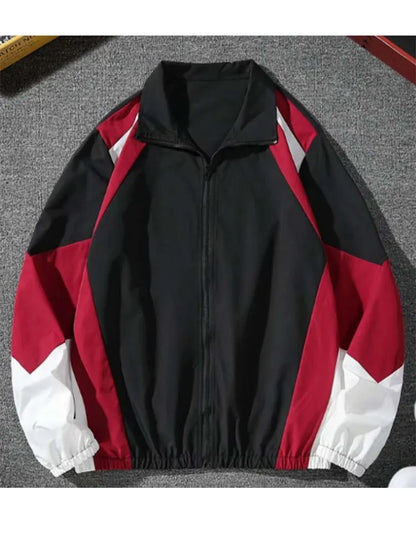 Men's Color-Block Windbreaker Jacket – Lightweight Casual Zip-Up