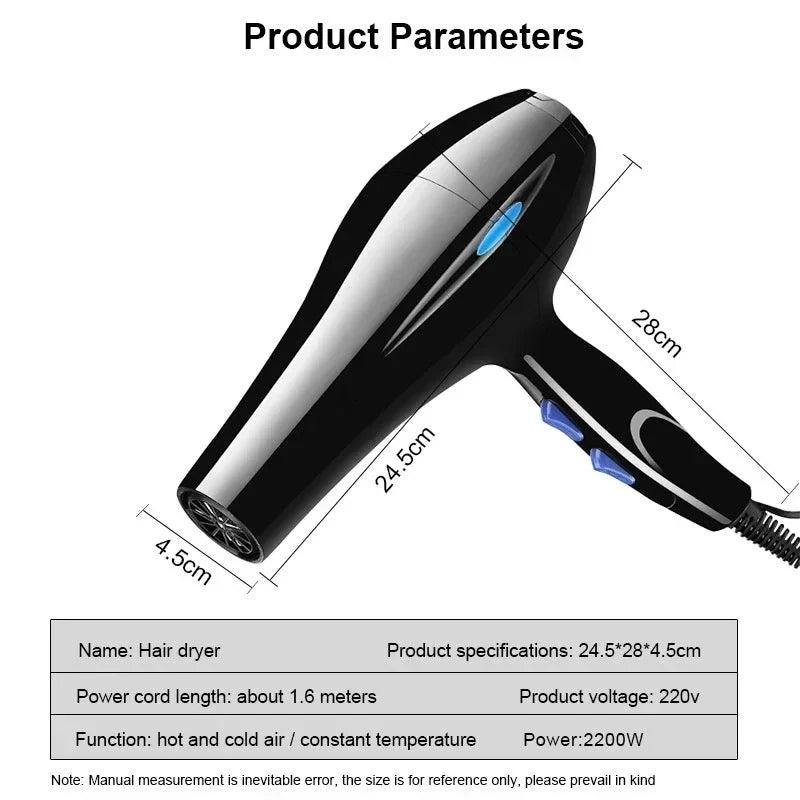 Professional 2200W Ionic Hair Dryer – Fast Heating with Accessories Set