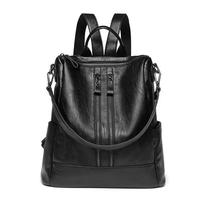 Women Leather Backpack – Black Convertible Shoulder Bag