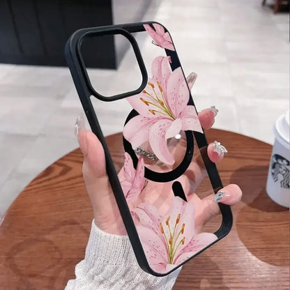 Pink Lily Magnetic Phone Case Iphone 17 16 15 14 13 12 11pro Max Plus It Features Stylish Pattern