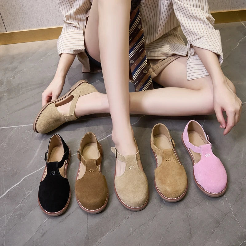 Women's Genuine Leather Flat Roman Sandals – Retro Closed Toe