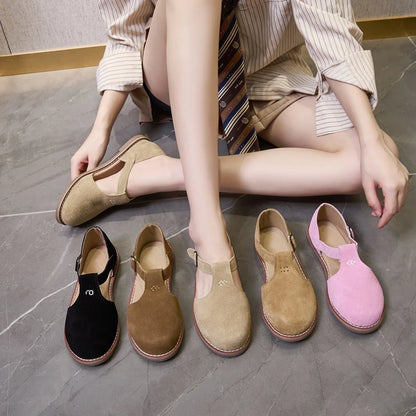 Women's Genuine Leather Flat Roman Sandals – Retro Closed Toe
