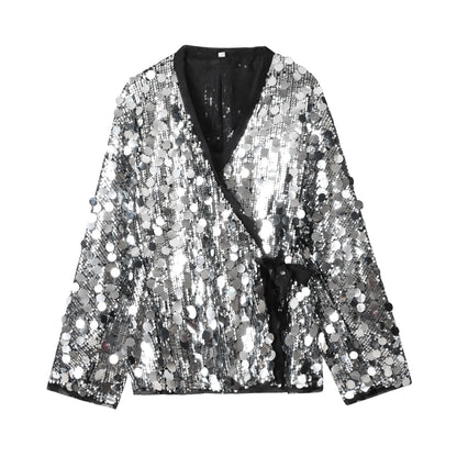 Women's Sequin Kimono Jacket – Long Sleeve Wrap Coat