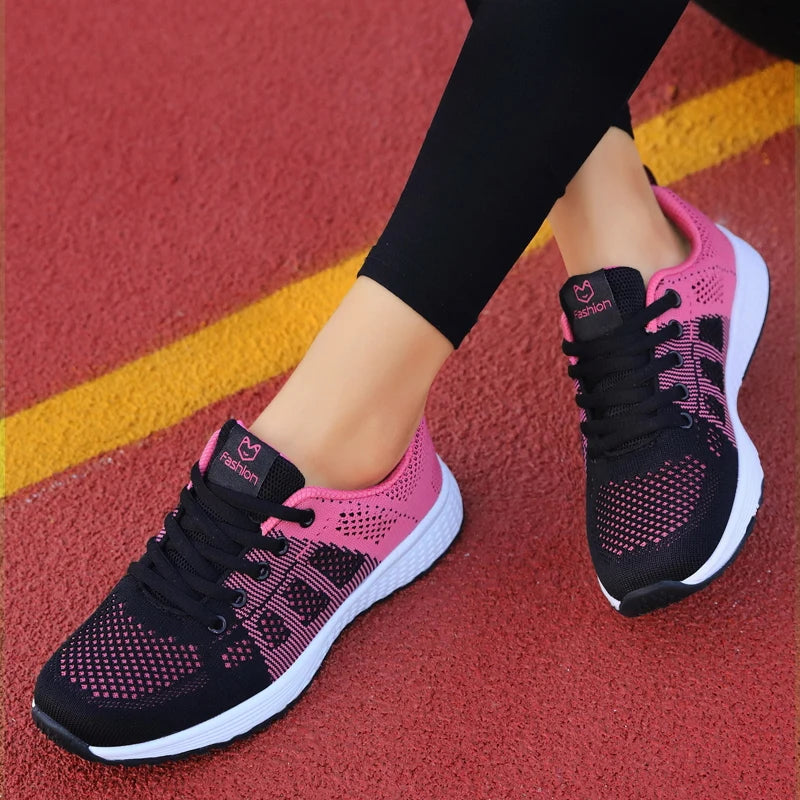 Women's Mesh Platform Sneakers Lightweight Breathable Lace-Up Athletic Shoes