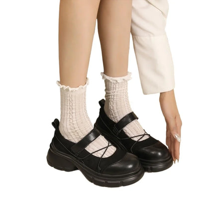 Women's Chunky Platform Mary Jane Sneakers – Cross-Strap Casual Flats