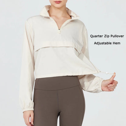 Women's Lightweight Quarter-Zip Athletic Windbreaker – Golf Running Hiking Pullover Jacket