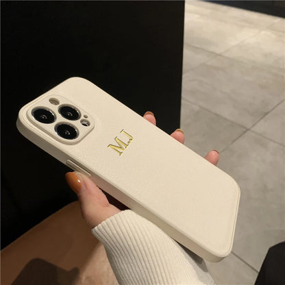 Personalised Customized Name Case Iphone 17 16 15 14 13 12 11 Pro Max Initials Letters Leather Cover