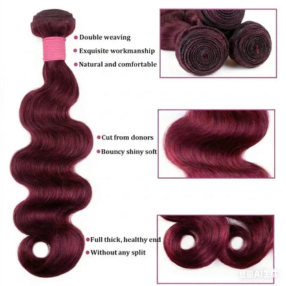 99j Burgundy Body Wave Bundles Human Hair Brazilian 16a Unprocessed 30 40 Inch Virgin Weave Raw