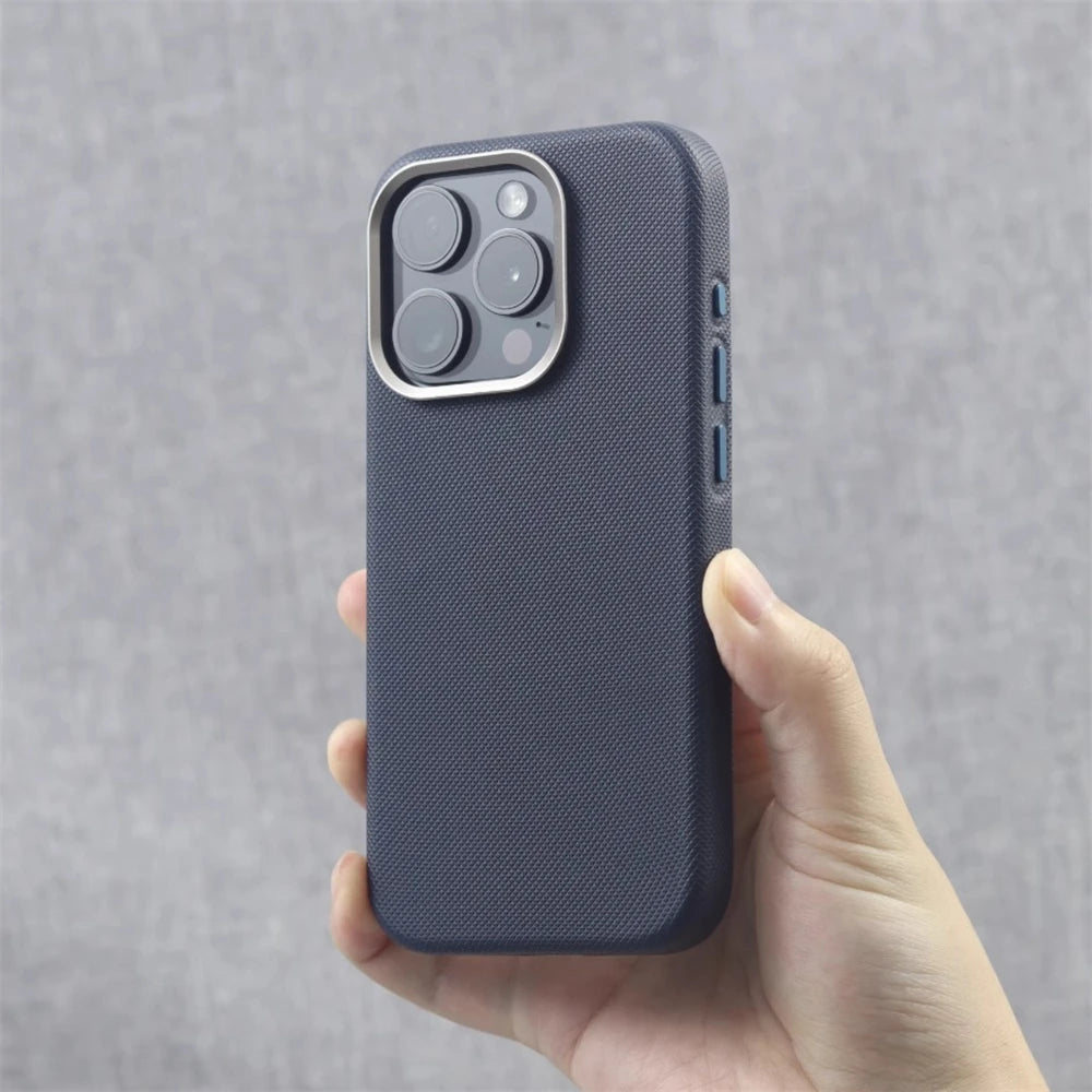 Luxury Alloy Lens Frame Particle Pu Leather Magnetic Case Iphone 17 16 Pro Max 15 14 13 Magsafe