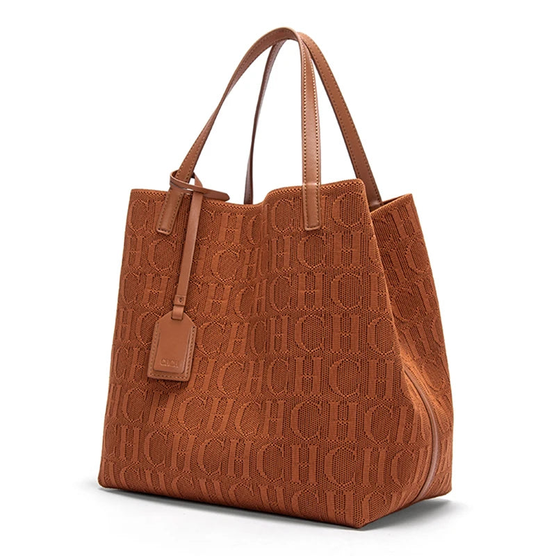 Large Capacity Tote Bag – Monogram Knitted Shoulder Bag for Women