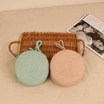 Round Straw Crossbody Bag – Handwoven Rattan Beach Bag for Women