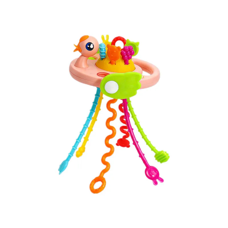 Baby Pull String Sensory Toy – Silicone Teething Rattle