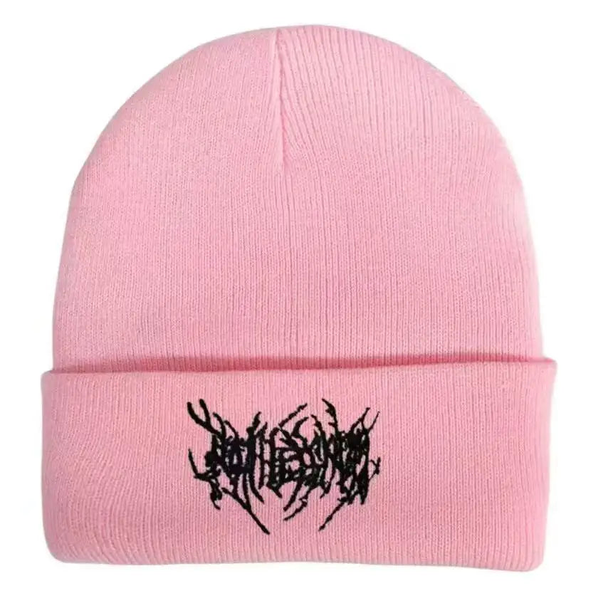 Gothic Embroidered Knit Beanie – Hip Hop Street Style Cuffed Hat