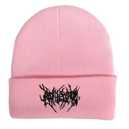 Gothic Embroidered Knit Beanie – Hip Hop Street Style Cuffed Hat