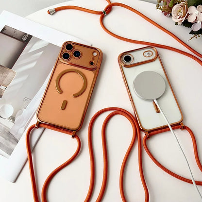 Luxury Necklace Cord Rope Lanyard Plating Magnetic Clear Phone Case Iphone 17 16 14 11 12 13 15 Pro