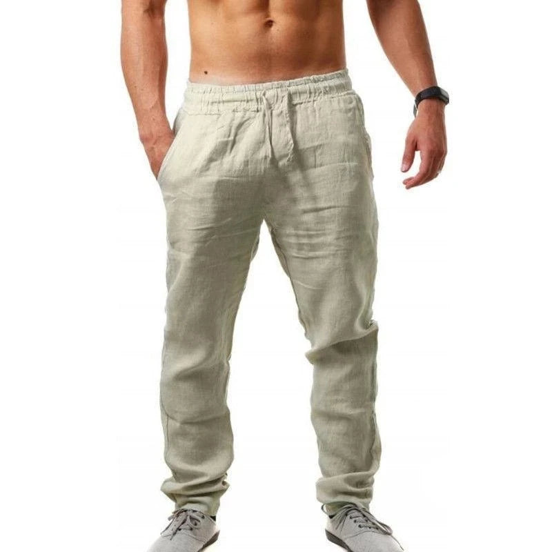 Men's Linen Wide-Leg Pants – Casual Drawstring Trousers