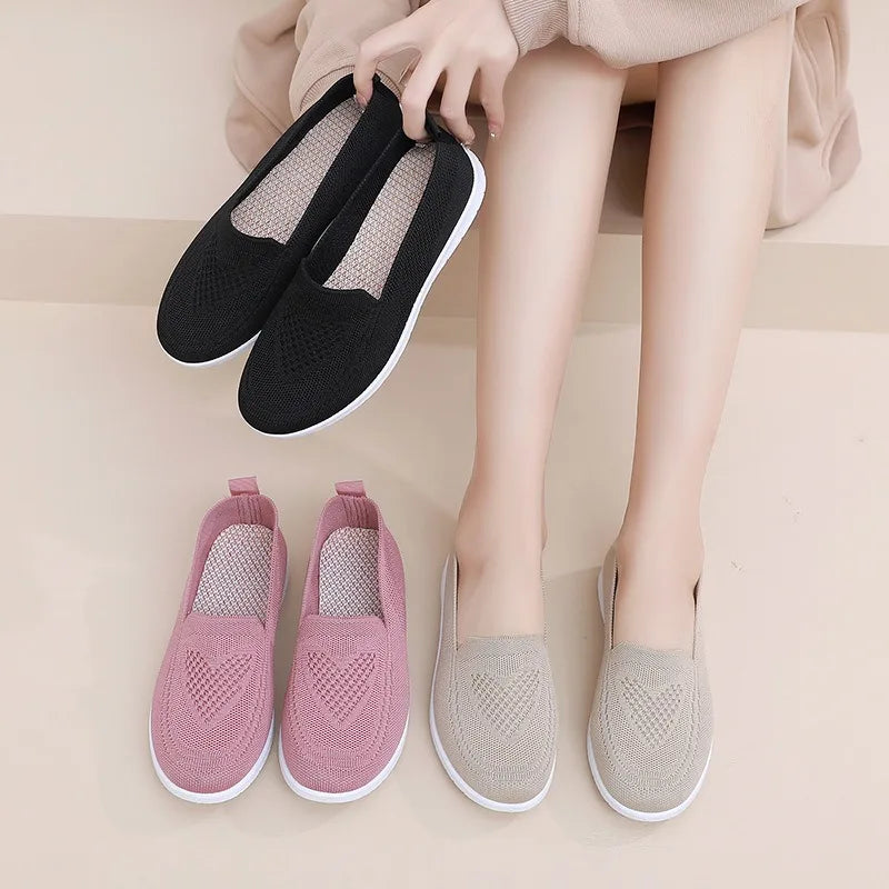 Women's Breathable Slip-On Flats – Casual Knit Mesh Shoes