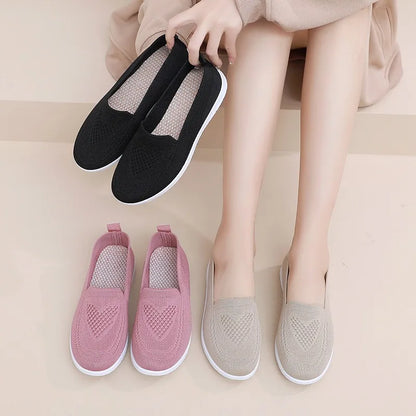 Women's Breathable Slip-On Flats – Casual Knit Mesh Shoes