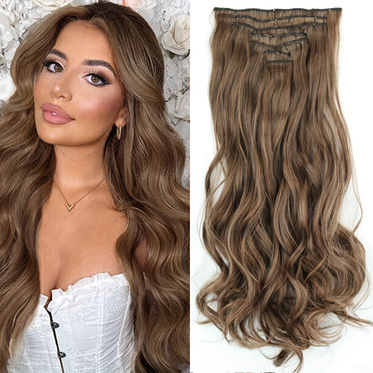 Clip-In Hair Extensions 7pcs 16 Clips Wavy Synthetic 24 Inch