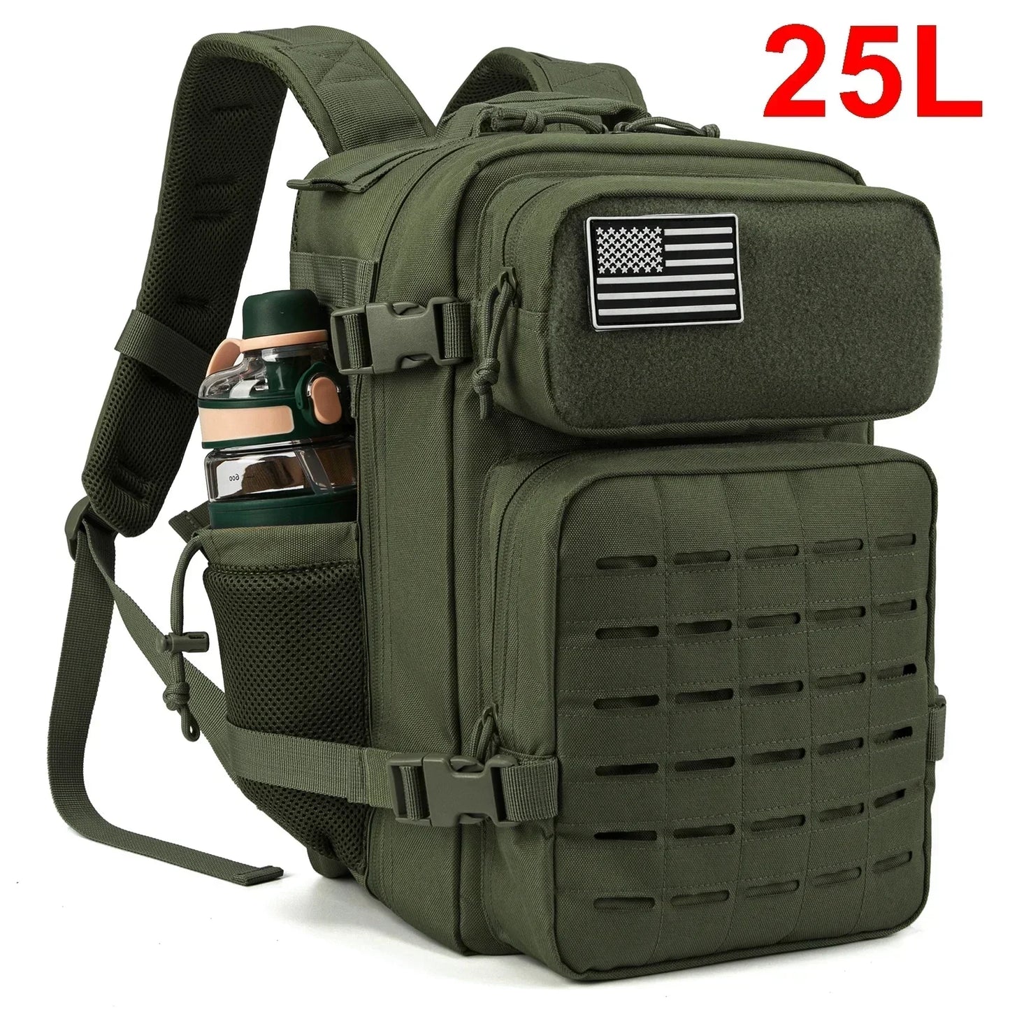 Tactical MOLLE Hiking Backpack – 25L/45L Laser Cut Rucksack with Dual Cup Holders