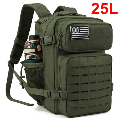 Tactical MOLLE Hiking Backpack – 25L/45L Laser Cut Rucksack with Dual Cup Holders