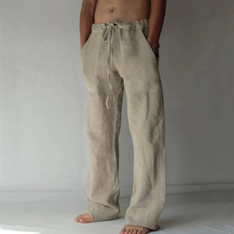 Men's Linen Wide-Leg Pants – Casual Drawstring Trousers