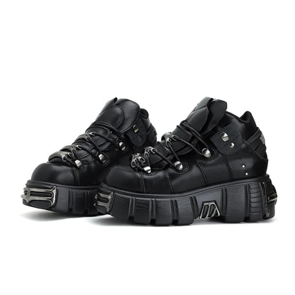 Women's Punk Platform Boots – Lace-Up Metal Decor 6cm Heel