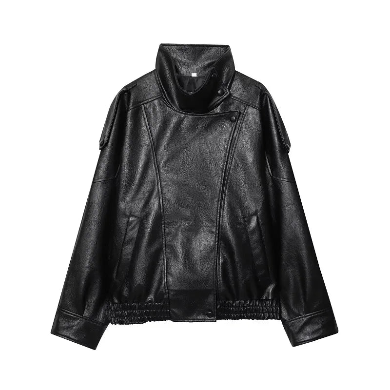 Women's Faux Leather Oversized Bomber Jacket – Winter Outerwear