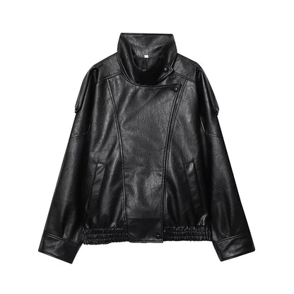 Women's Faux Leather Oversized Bomber Jacket – Winter Outerwear