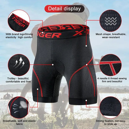 X-Tiger Gel Pad Cycling Underwear Shorts – Breathable MTB Bike Padding