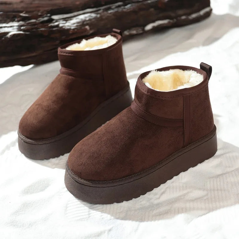 Women's Sheepskin Wool Snow Boots Warm Fur-Lined Platform Ankle Boots