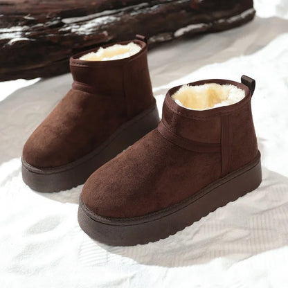 Women's Sheepskin Wool Snow Boots Warm Fur-Lined Platform Ankle Boots