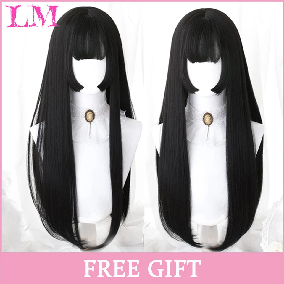 Lm Cosplay Wig Bangs Synthetic Straight Hair 24 Inch Long Heat-Resistant Pink Women